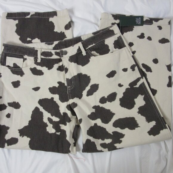 Wild Fable Denim High Rise Brown Cow Print Wide Leg Cream Indie Size Large NWT - Picture 7 of 9
